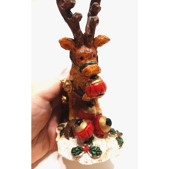 Pair Of Reindeer Sleighbells Bows Gifts 7 Inches Tall and 5.5 Inches Tall - Picture 3 of 10